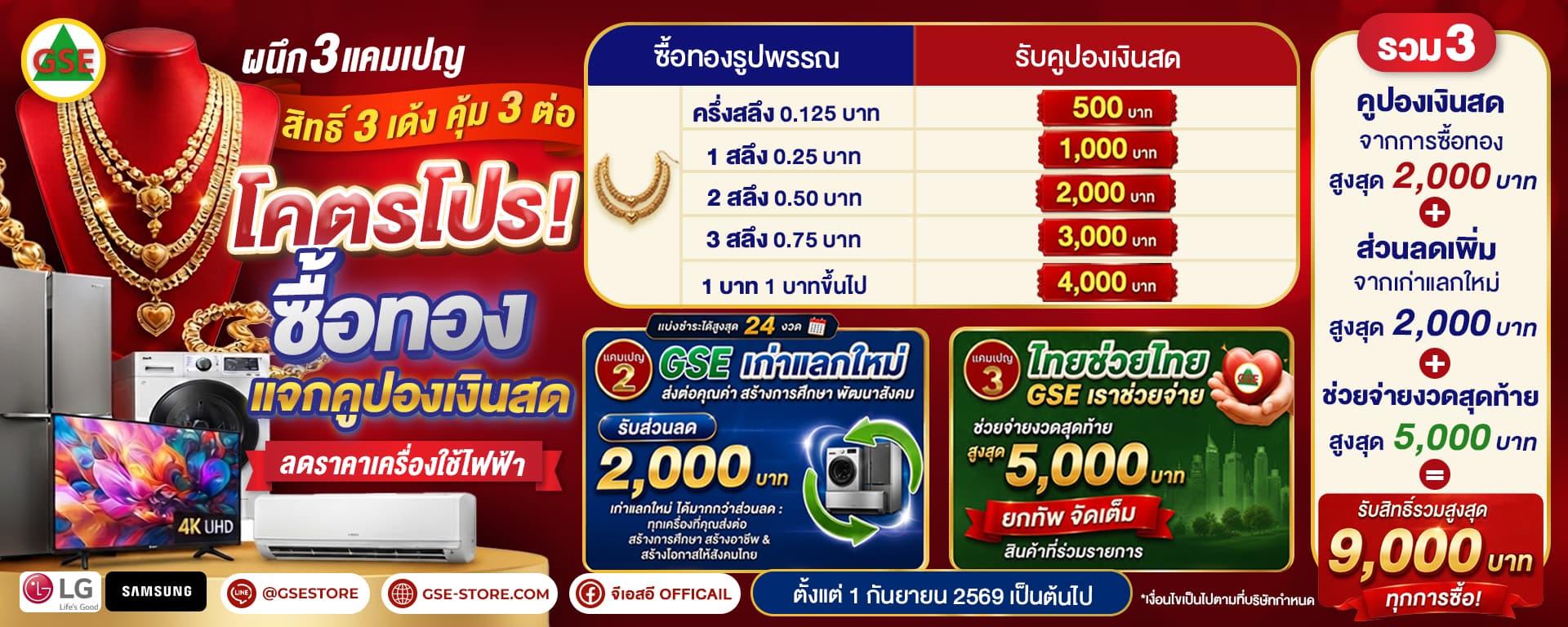โปรโมชั่นผนึก 3 แคมเปญจาก GSE ซื้อทองรับคูปอง เก่าแลกใหม่ และช่วยจ่ายงวดสุดท้าย